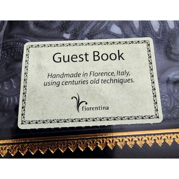 Guest Book Leather Bound Black Gold Embossed Border Italian (8.5" x 10.5") NEW - Picture 2 of 7